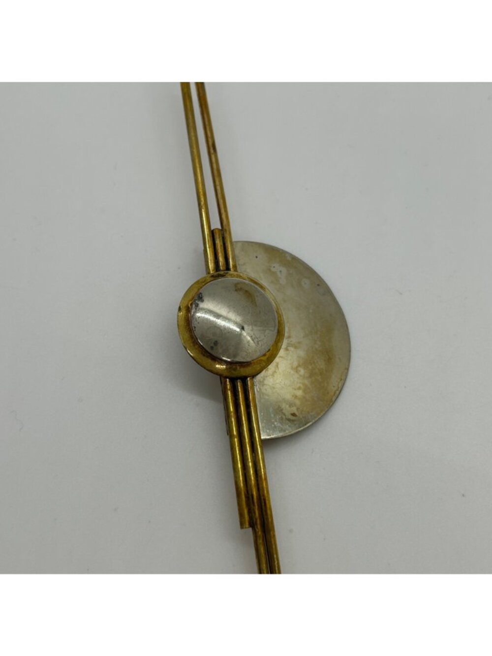Vintage 1980s Modernist Silver-tone  & Brass Geometric Brooch Art Pin Mixed Meta - Picture 5 of 14